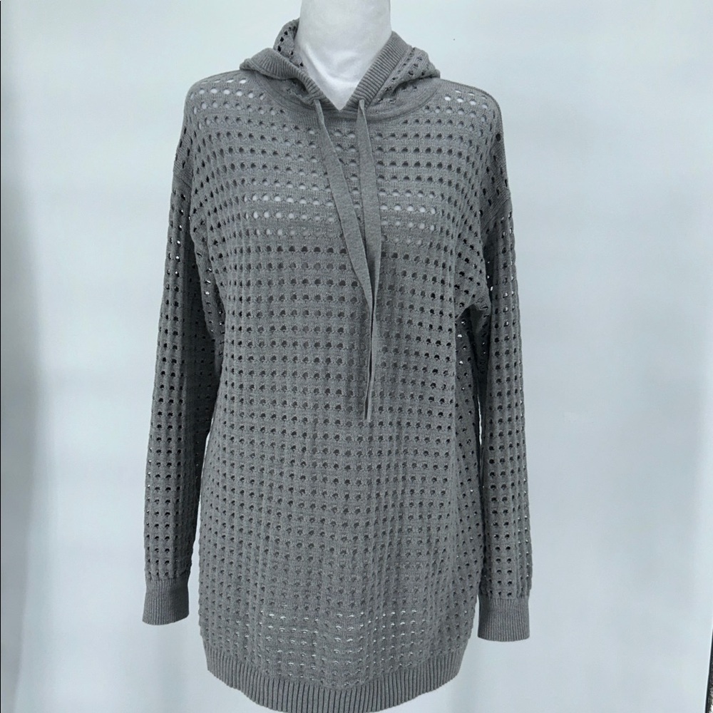 Worth New York Gray Open Knit Hoodie Sweater Cotton Cashmere Small - Picture 3 of 11